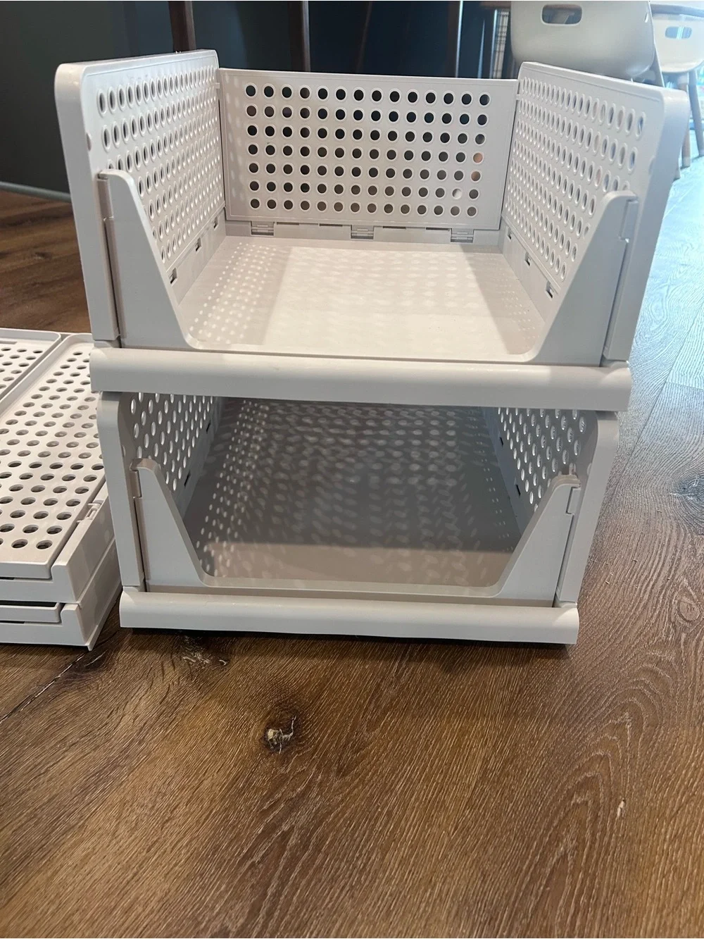 4 White Plastic Stackable Storage Bin - Home Organization